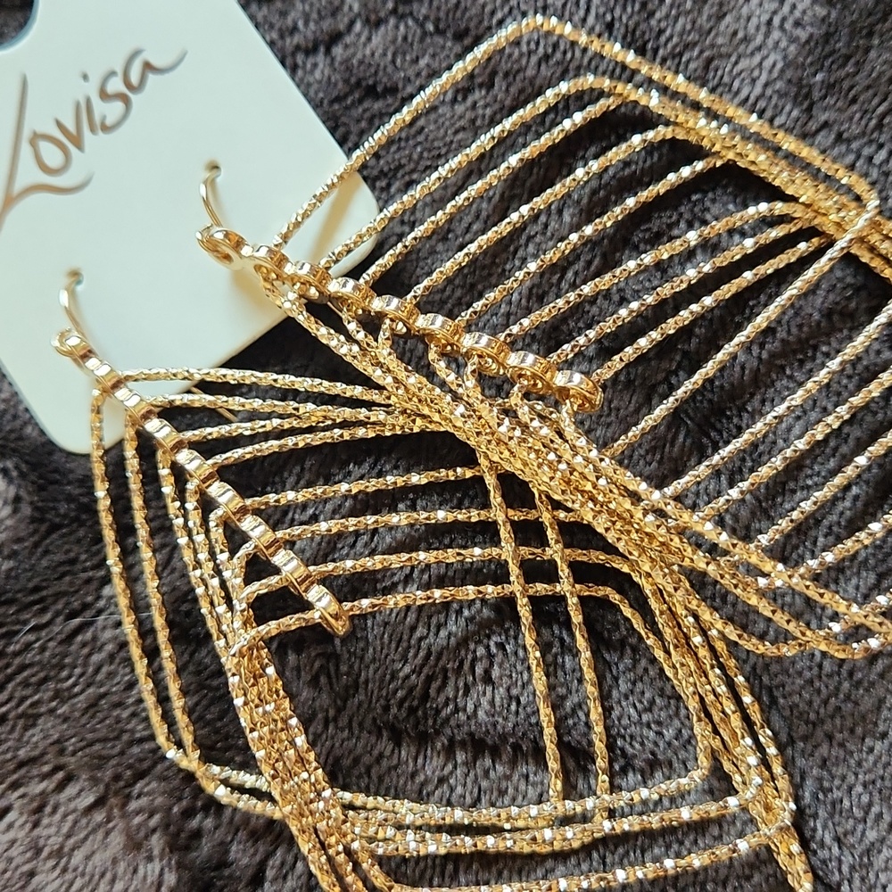NWT Lovisa Fashion earrings faux gold dangle shimmer sparkle 4" long - Picture 7 of 10